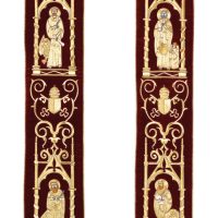 Overlay Stole depicting the four evangelists on dark red velvet