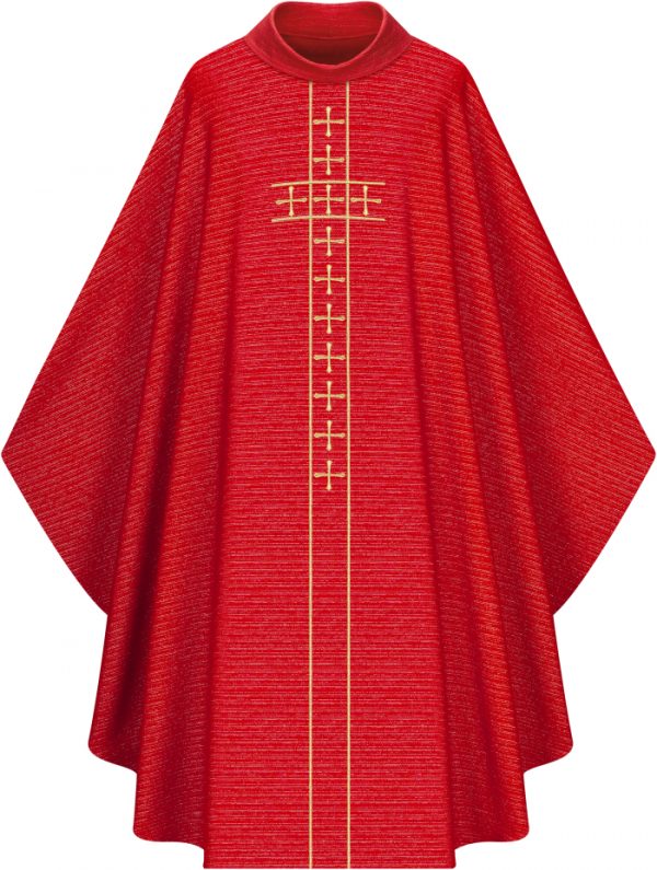 Red Gothic Chasuble with gold cross embroidery