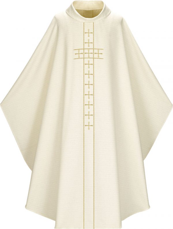 White Gothic Chasuble with gold cross embroidery